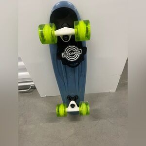 Blue Skateboard with Neon Green Wheels